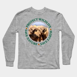 Wildlife Conservation Earth Day Elephant Drinks Long Sleeve T-Shirt